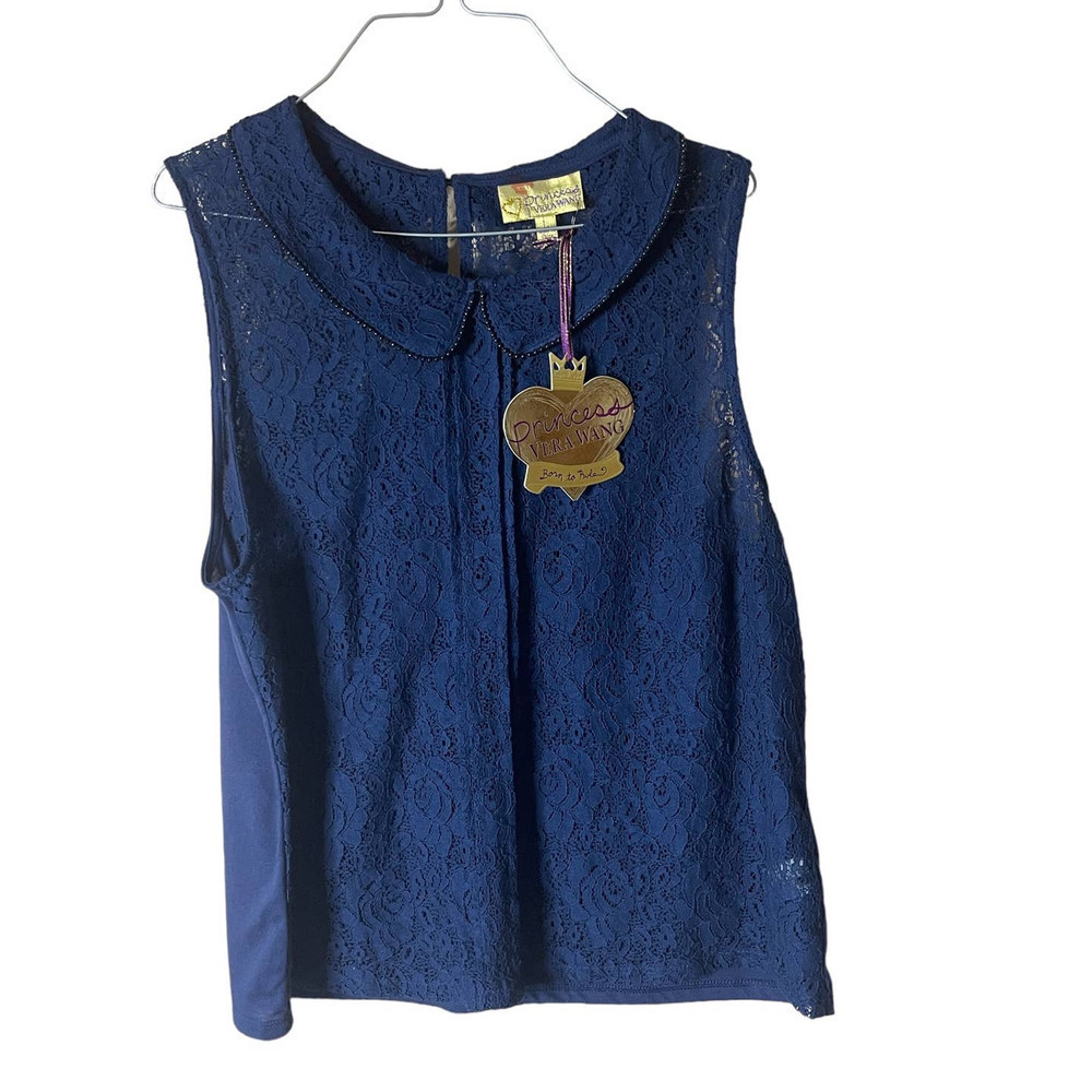 PRINCESS VERA WANG  BEADED PETER PAN COLLAR LACE‎ BLOUSE L (JRS) NEW